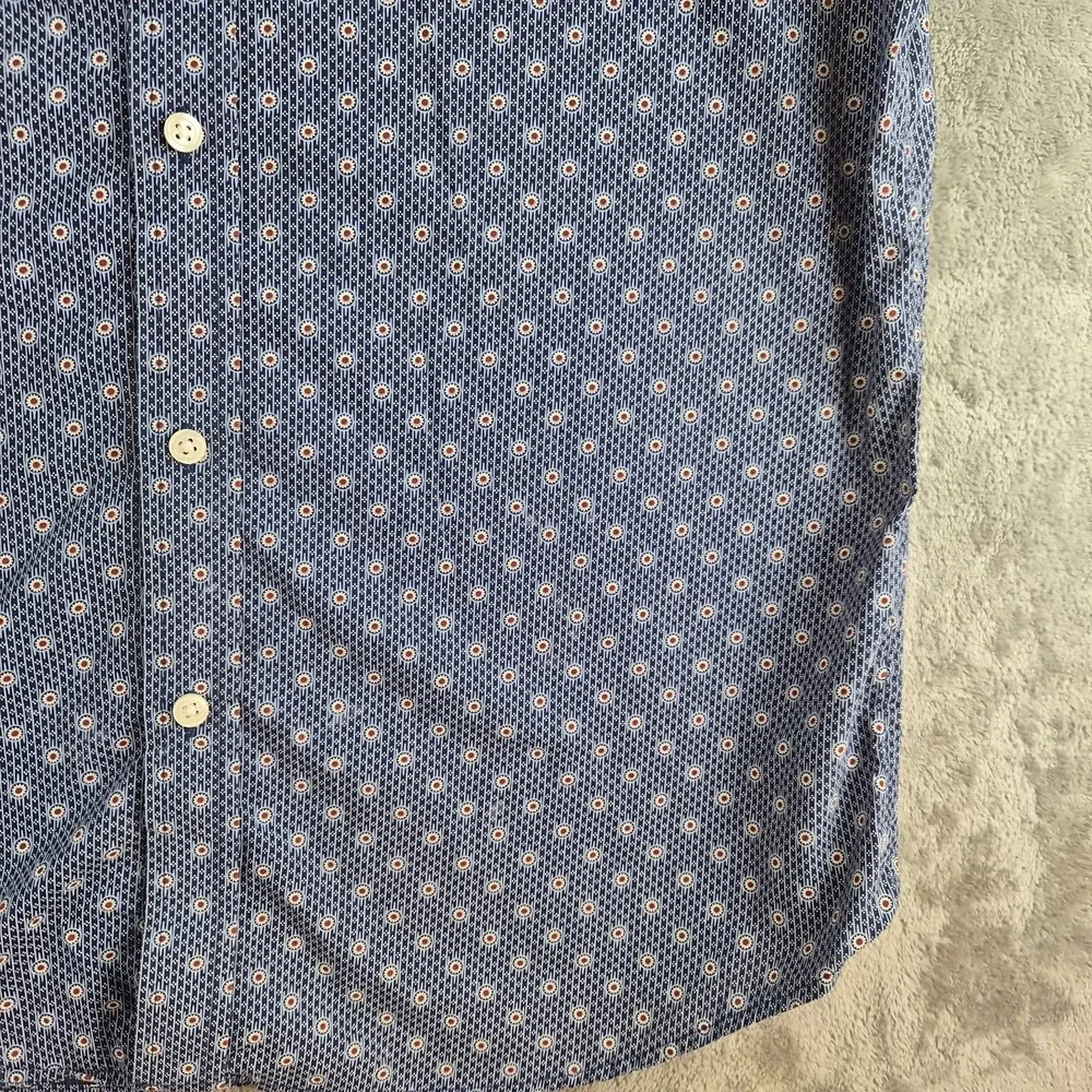 Banana Republic Shirt Mens Large Blue White Geometric Stretch Soft Wash Slim Fit